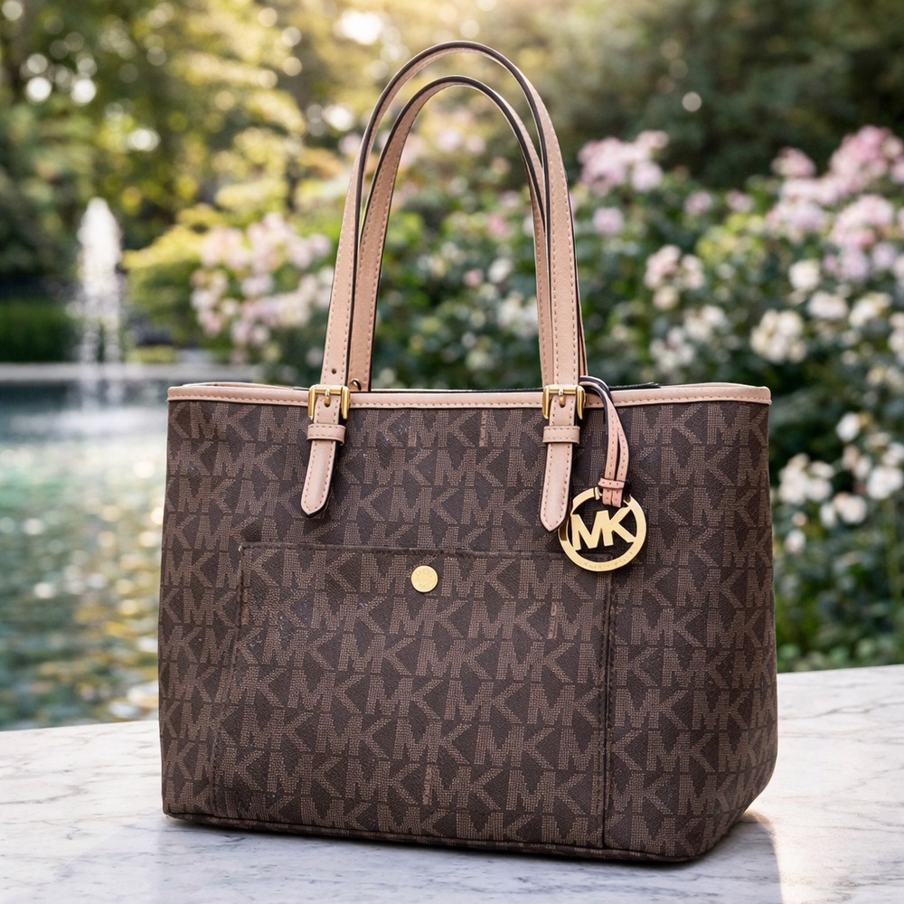 Michael Kors Jet Set Tote Handbag Large Purse Signature Logo Saffiano Leather